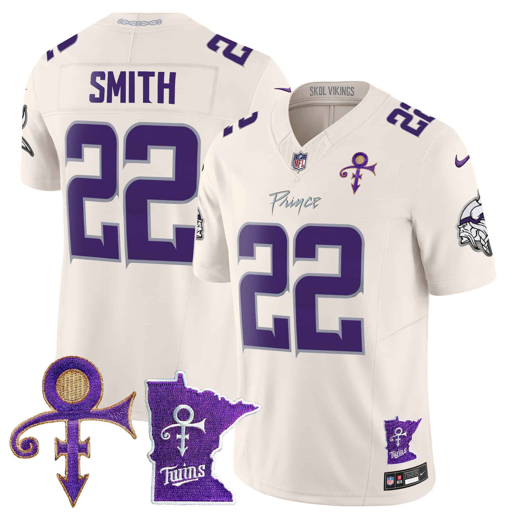 Men Minnesota Vikings #22 Smith Cream 2024 Nike Prince Vapor Limited NFL Jersey